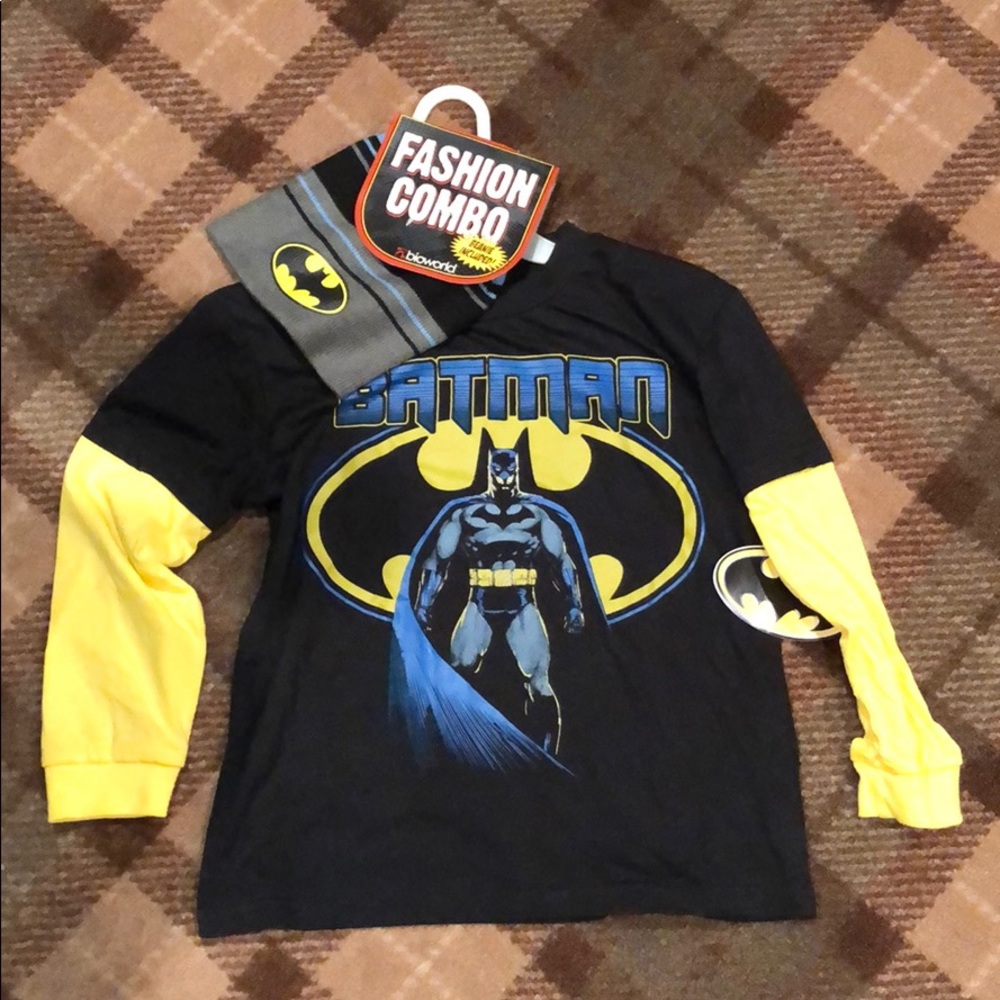 Batman long sleeve shirt and winter beanie set